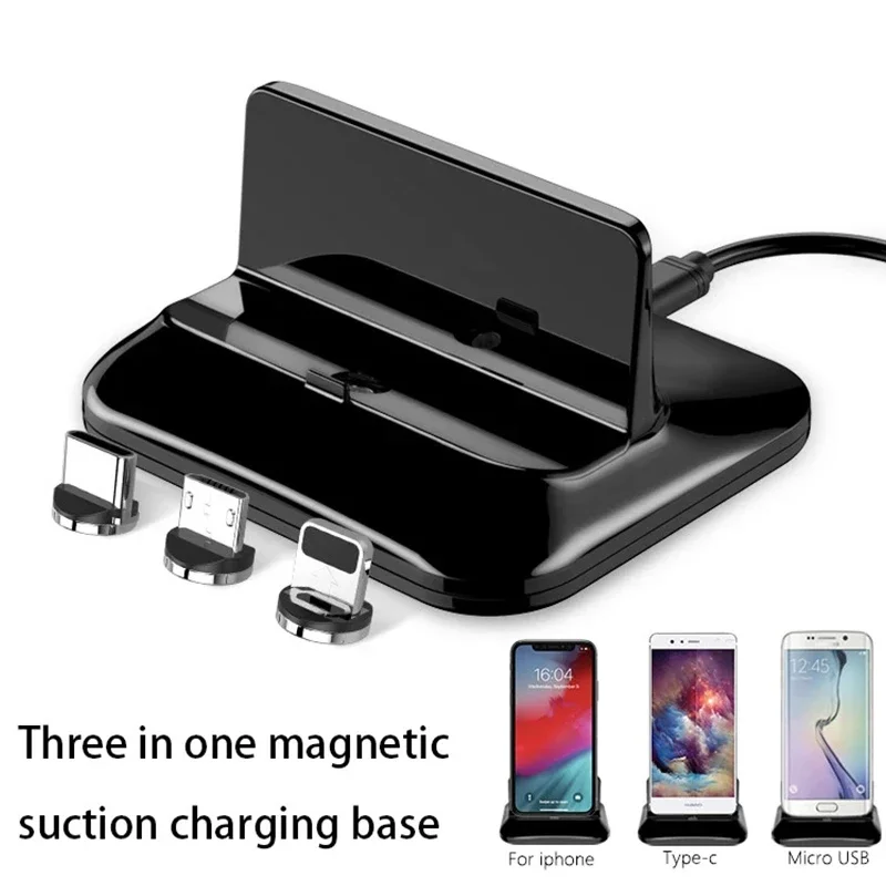 3A Magnetic Docking Station 3 in 1 For Micro Type-C Ios Fast Charging Holder For iphone xiaomi Huawei Samsung Data Transmission