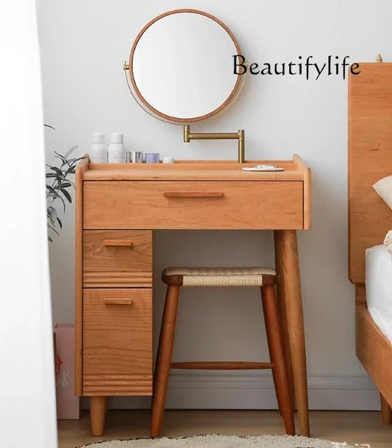 Dresser Solid wood cherry wood dressing table Modern simple bedroom Small retro log dressing table