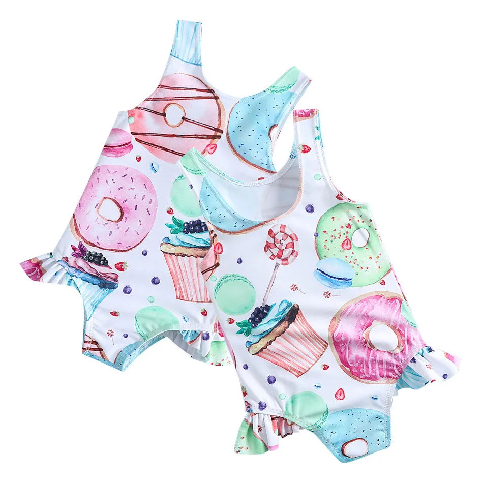 

2024 Summer New Toddler Newborn Baby Girls Ice cream Doughnu Printing One Piece Swimsuit Swimwear Bikini Beachwear Bathing Suit
