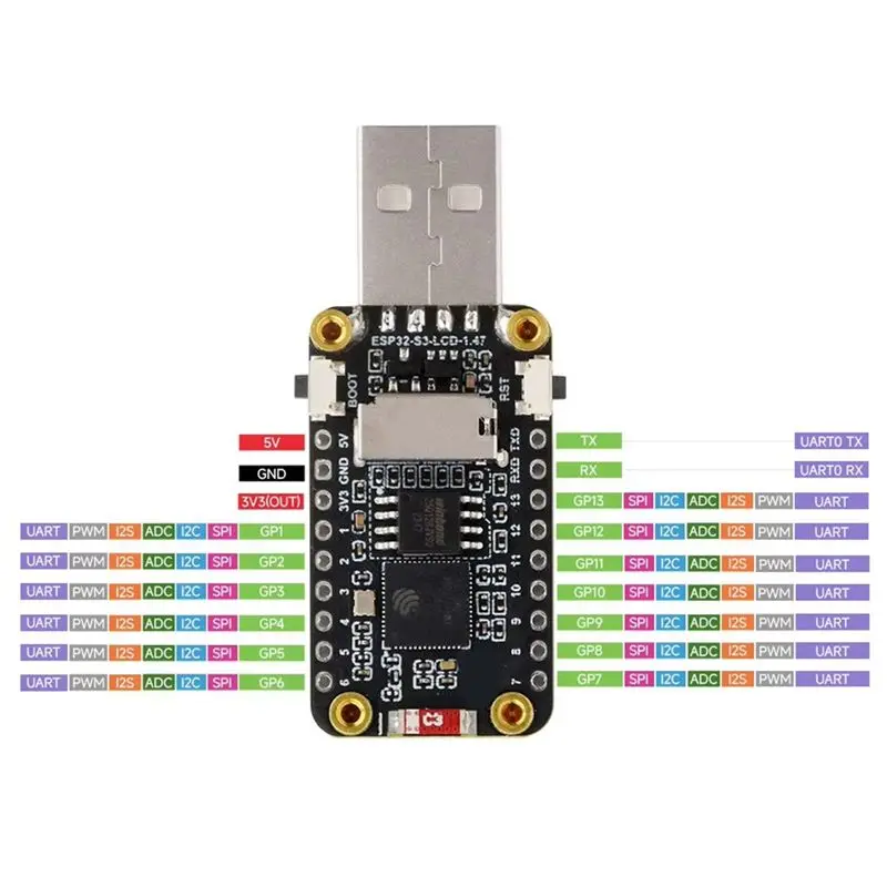 ABMF-ESP32-S3 1.47 Inch LCD Display Development Board On-Board RGB Color LED Full-Speed USB Serial Port 2.4Ghz Wifi BLE5