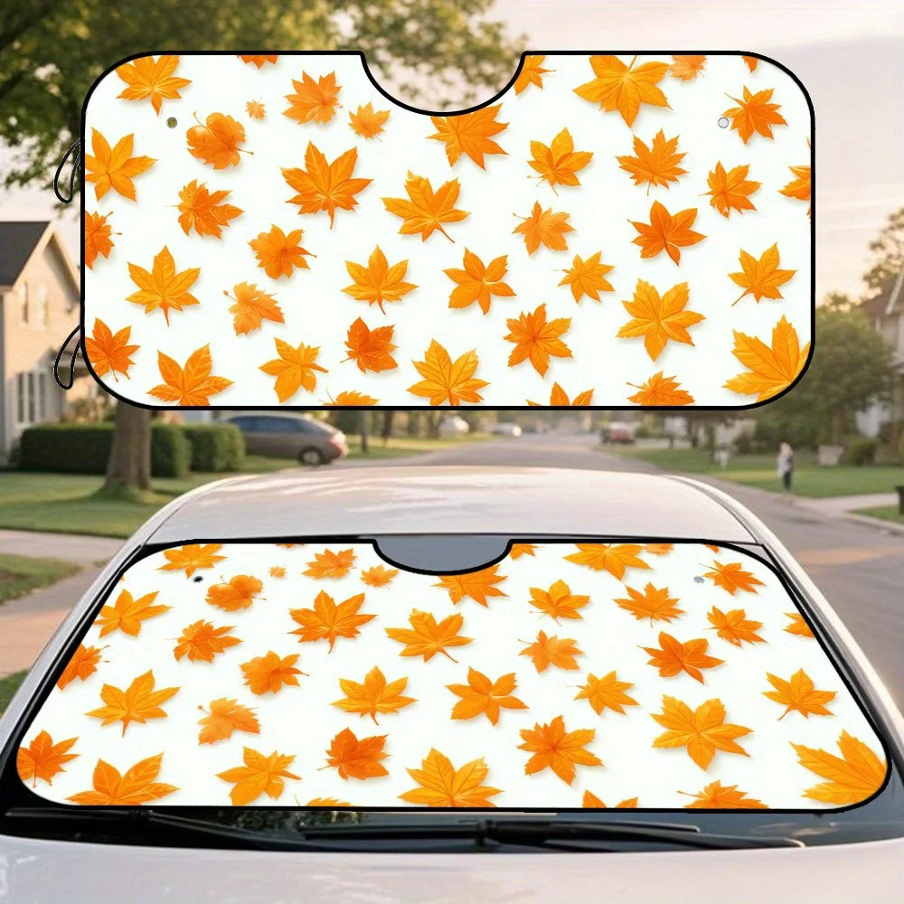 1pc, Thanksgiving Celebration Car Windshield Sunshade With A Delicate Autumn Maple Leaves Pattern, Foldable And Portable, Perfec