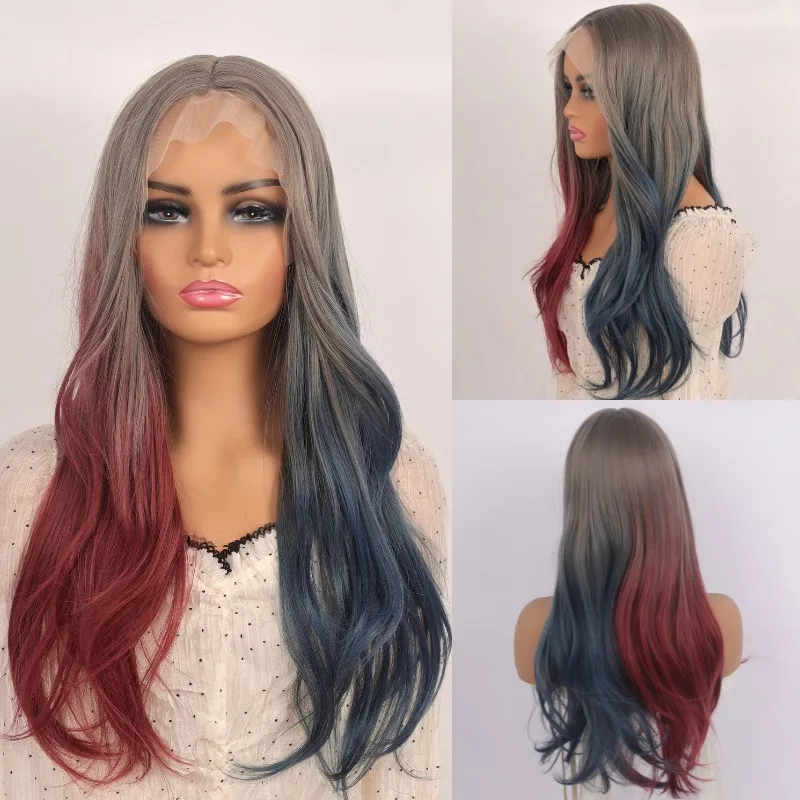 

Новый европейский и американский стиль, переднее кружево, высокотемпературное волокно, градиент, длинные вьющиеся волосы, красочный полный парик