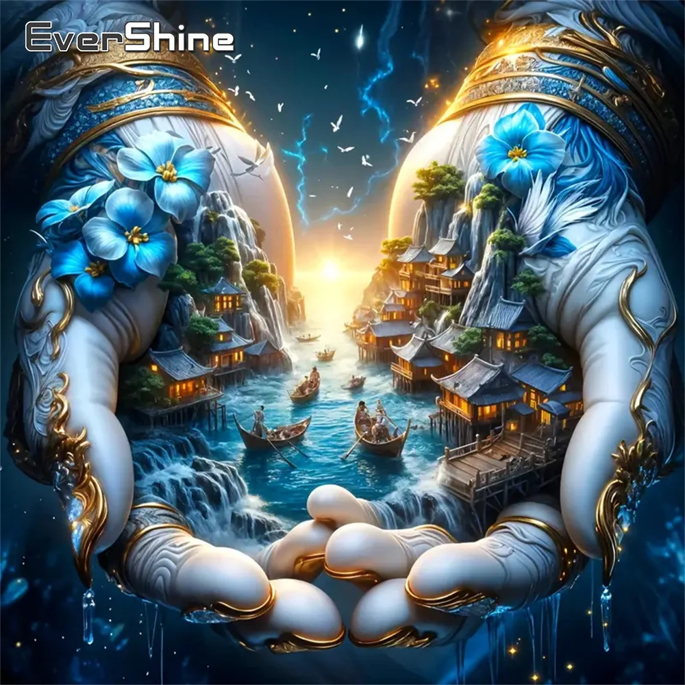 Evershine Neue Ankunft Diamant Stickerei Hand Abstrakte Landschaft DIY Sonnenuntergang Malerei Haus Schiff Geeignet Anfänger Mosaik