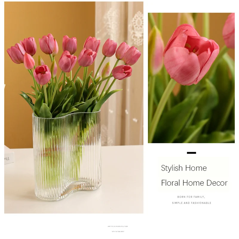 5 Stück künstliche Blumen, weiche Tulpen, künstliche Blumen, fühlt sich echt an, für Zuhause, Garten, Tisch, Hochzeitsdekoration, Simulation, 5-Kopf-Tulpenstrauß – Detail 4