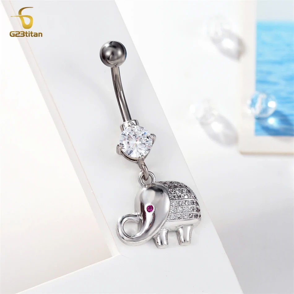 14G Titanium Barbell Belly Button Rings Silver Color CZ Crystal Dangle Navel Piercing Women Body Jewelry Sea Beach Accessories view 3