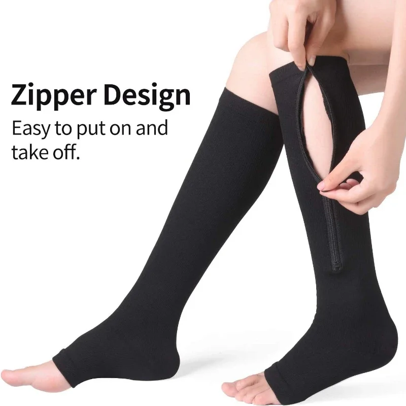 1 Pair Medical Zipper Compression Sock Women Men High Elasticity Nylon Closed Toe Pressure Stocking for Edema Varicose Veins