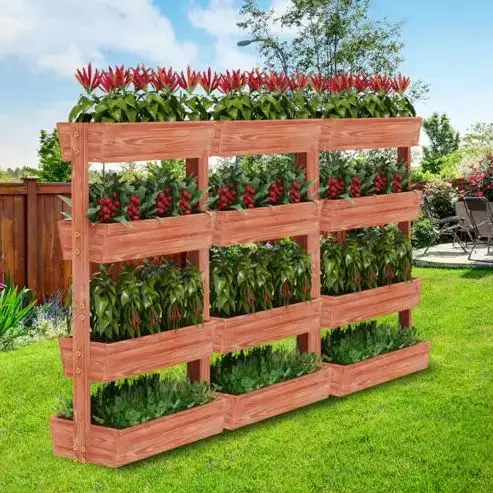 qp-4 Tier Raised Garden Bed, Thicken Solid Wood Vertical Garden Elevated Planter Box, Removable Container-