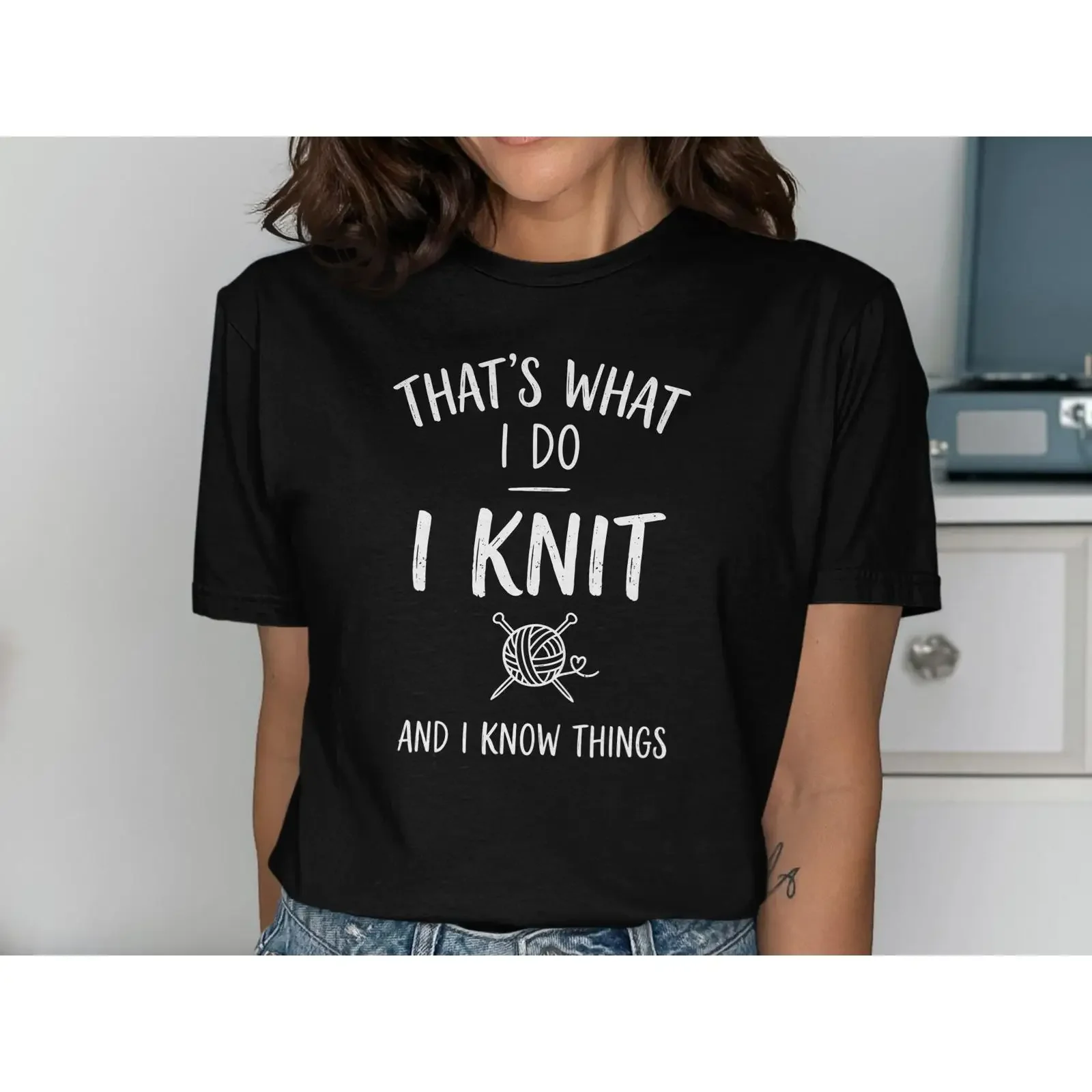 That's What I Do Knit T Shirt Hand Drawn Yarn Ball Heart String vintage Washed Top For Everyday Wear graphic Stylish Casual