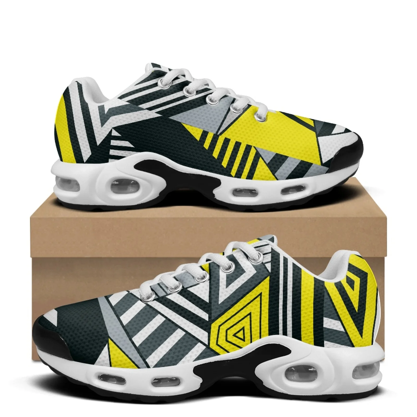 

XIXIRIMIDO Air-Cushioned Sneakers Women's Running Shoes Men's Commuter Shoes Lightweight Breathable Comfortable Yellow Graffiti