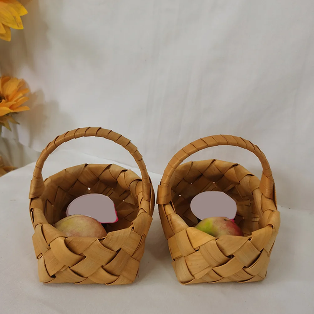 

2pcs Mini Flower Hand Basket Woven Wooden Storage Decorative Floral Holder For Wedding Party Garden Home Gift Weaving Baskets
