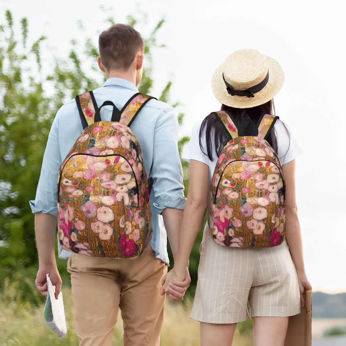 Gustav Klimt Pink Flower Garden Backpack Hot Sale Daypack Large Capacity Children BookBag School Bag Shoulder Bags for Men Women