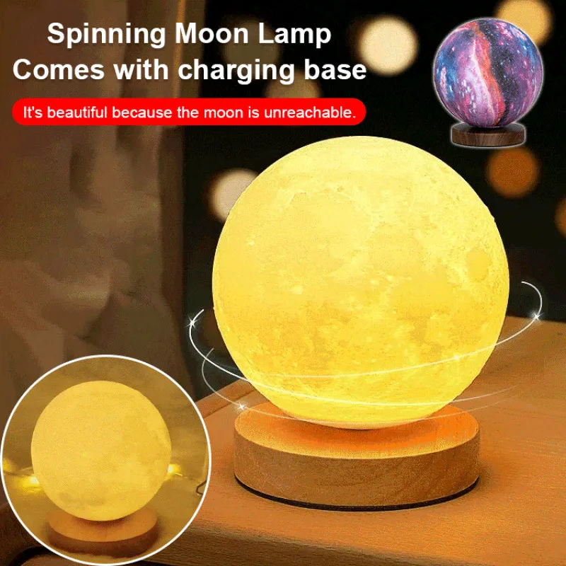 Maglev Moon Lamp 3D Moon Three Color Adjustable Magnetic Levitation Moon Light Spinning Moon Lamp Remote Control