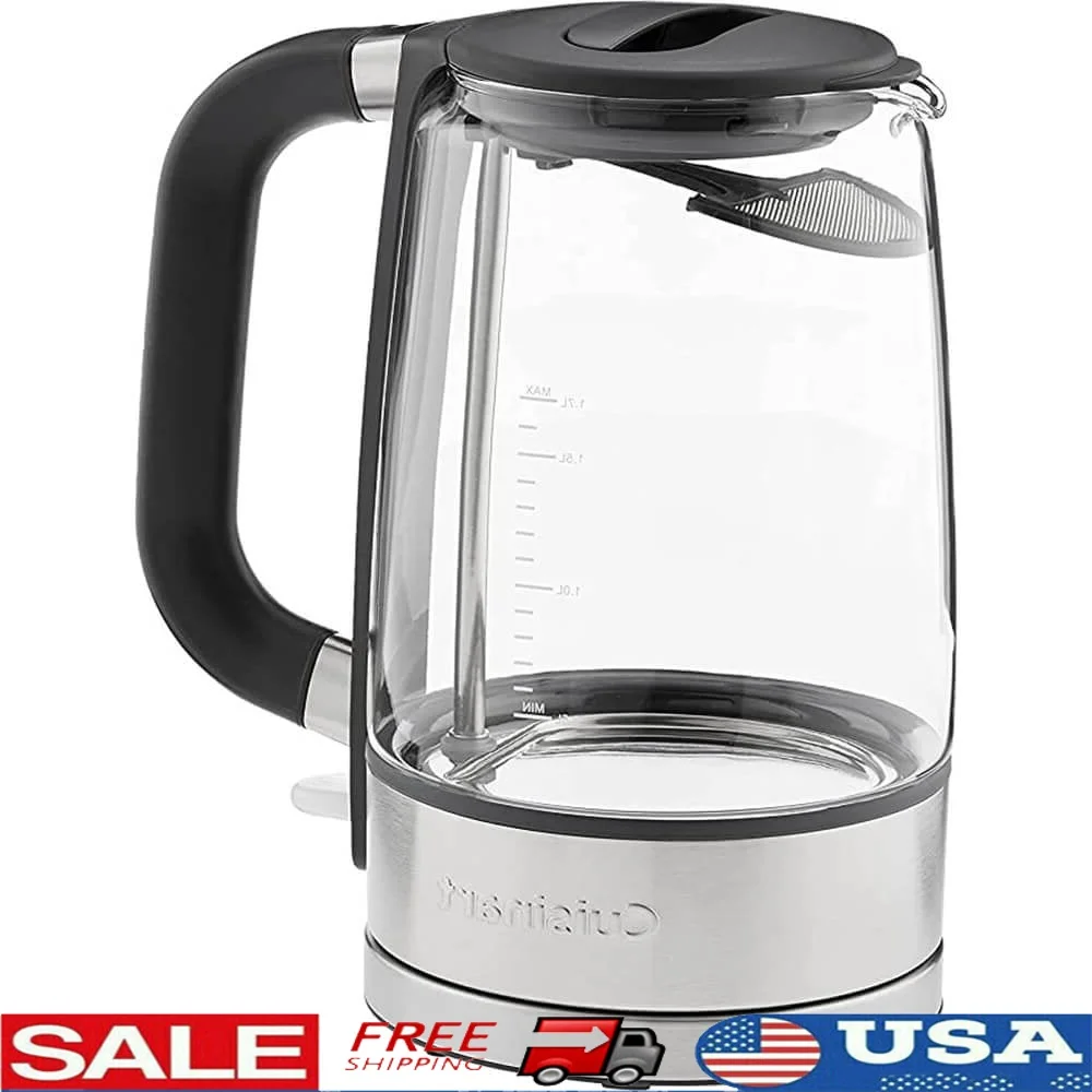 

Cordless Electric Kettle 1.7L 1500W Glass Teapot Auto Shutoff Overheat Protection 360 Swivel Base Stay Cool Handle Scale Filter