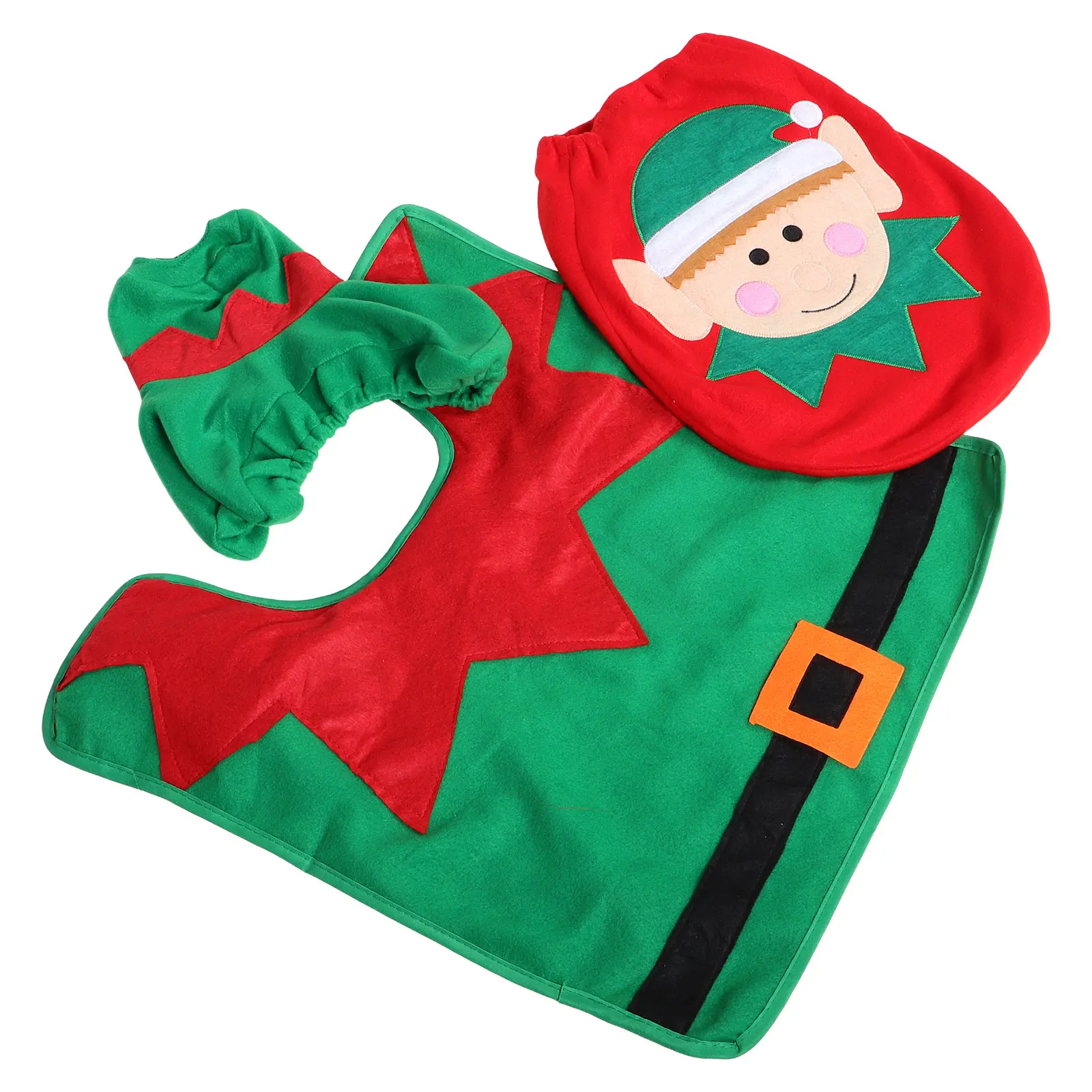 

3 шт., набор чехлов для унитаза в стиле эльфа, рождественский коврик для ванной комнаты и защита крышки для дома, праздничное украшение, крышка крышки унитаза