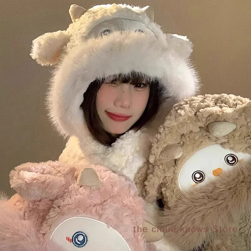 New Sheep Women's Hat Beanies Plush Can Moving Sheep Ears Hat With Earflaps Movable Ears Boys Girls Children's Animal Caps