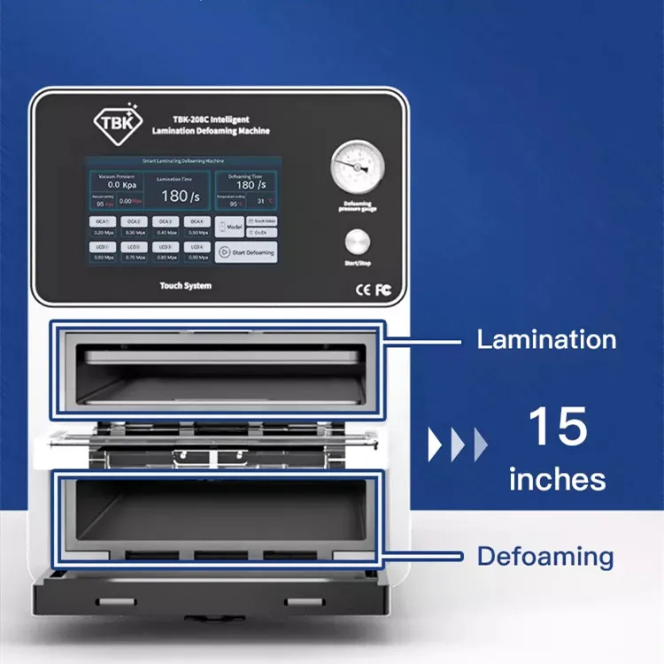 TBK-208C 15-inch Curved Screen Bonding Defoaming Integrated Machine for Pad 12.9 Inch IP6-6Pro Max LCD Laminating OCA Refurbish