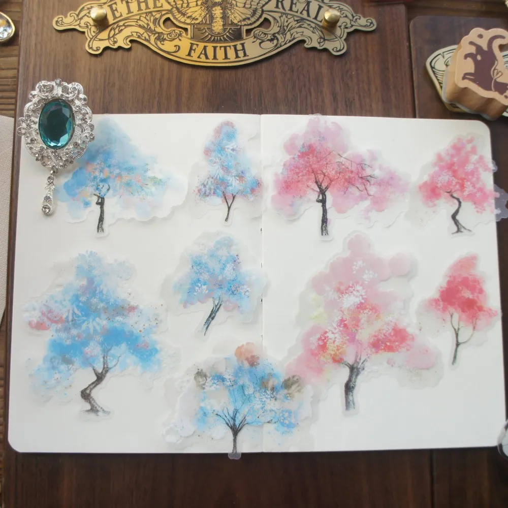 

10 Pcs Watercolor Spray Painted Trees Style PVC Transparent Sticker Scrapbooking DIY Gift Decoration Tag