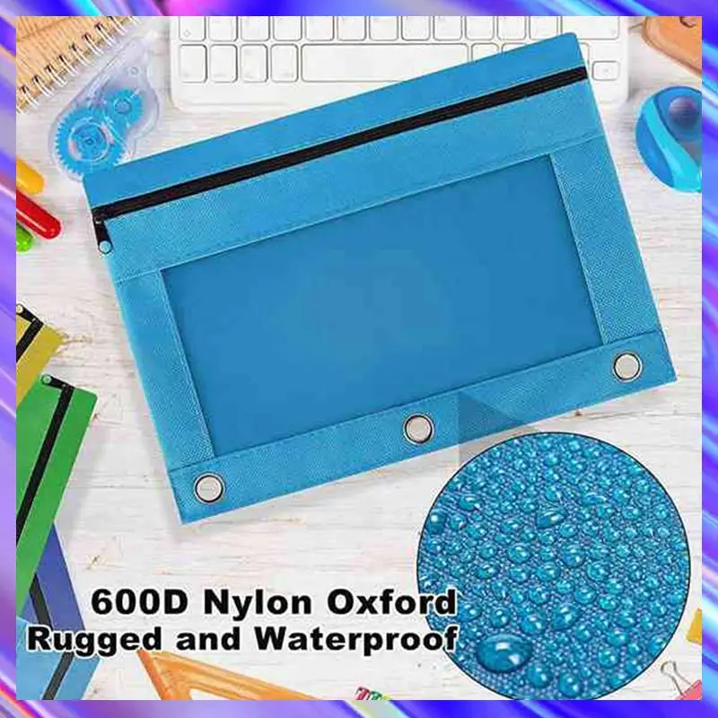 

12 Pack Colorful 3 Ring Zipper Pencil Pouch Fabric Pencil Case Sturdy AU Durable Binder Pouch With Clear Window Suitable