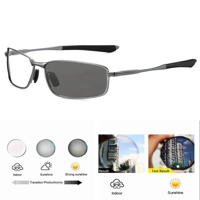 Metall-Quadratbrille mit photochromen Gläsern für Herren, modische Fertigbrille mit klaren Gläsern, Fahrbrille mit negativer Dioptrienzahl – Detail 12