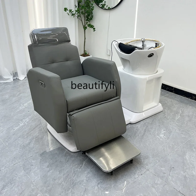 Multifunctional Electric Lifting Shampoo Chair High-End Barber Shop Hair Salon Washing and Protection Integrated Bed Rotatable