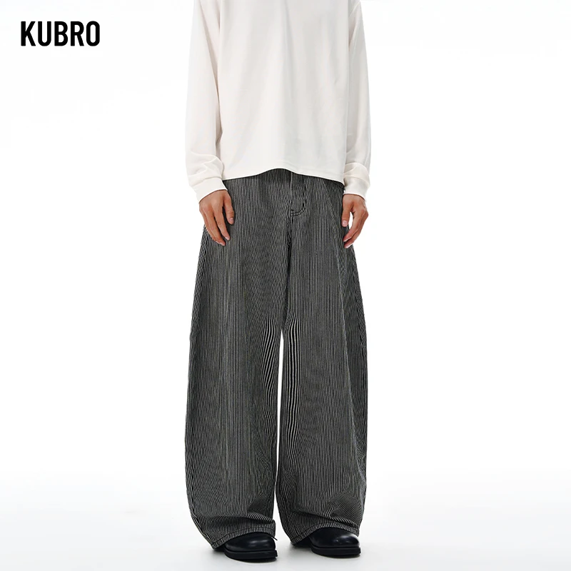 الرجعية مخطط سراويل تقليدية للرجال 2025 الخريف الشتاء فضفاضة تناسب بنطال ذو قصة أرجل واسعة الطابق طول تصميم الأزياء الرجال بناطيل كاجوال #3