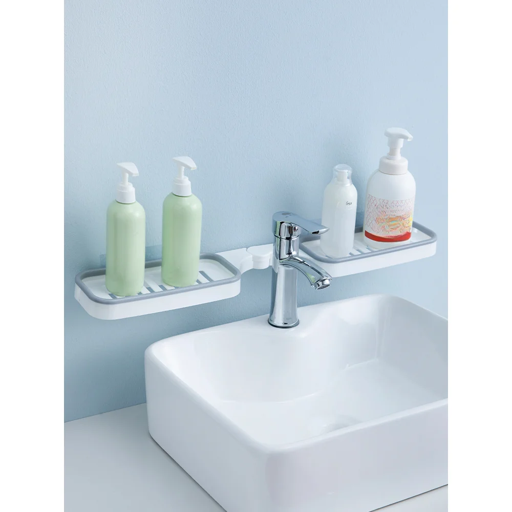 Bathroom corner storage rack, sink top storage, non perforated wall mounted