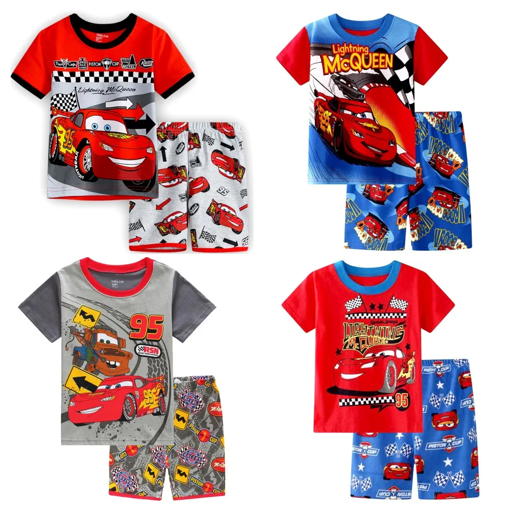 Summer Boys Nighty lightning mcqueen Nightgown Costume Boys Cute Cartoon Set Baby Toddler Short Sleeve Pajamas Sets