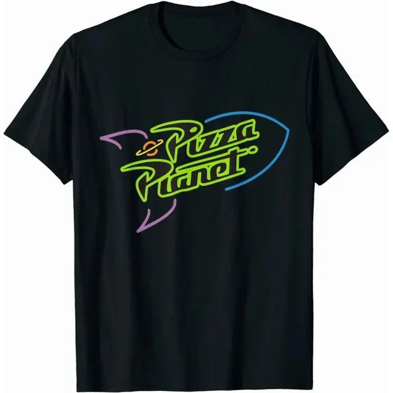 Pixaarr Tim Story Pizza Planet Rocket Ship Neon T-Shirt Carton Tee Funny Humor Men's Graphic Fashion Short Sleeved