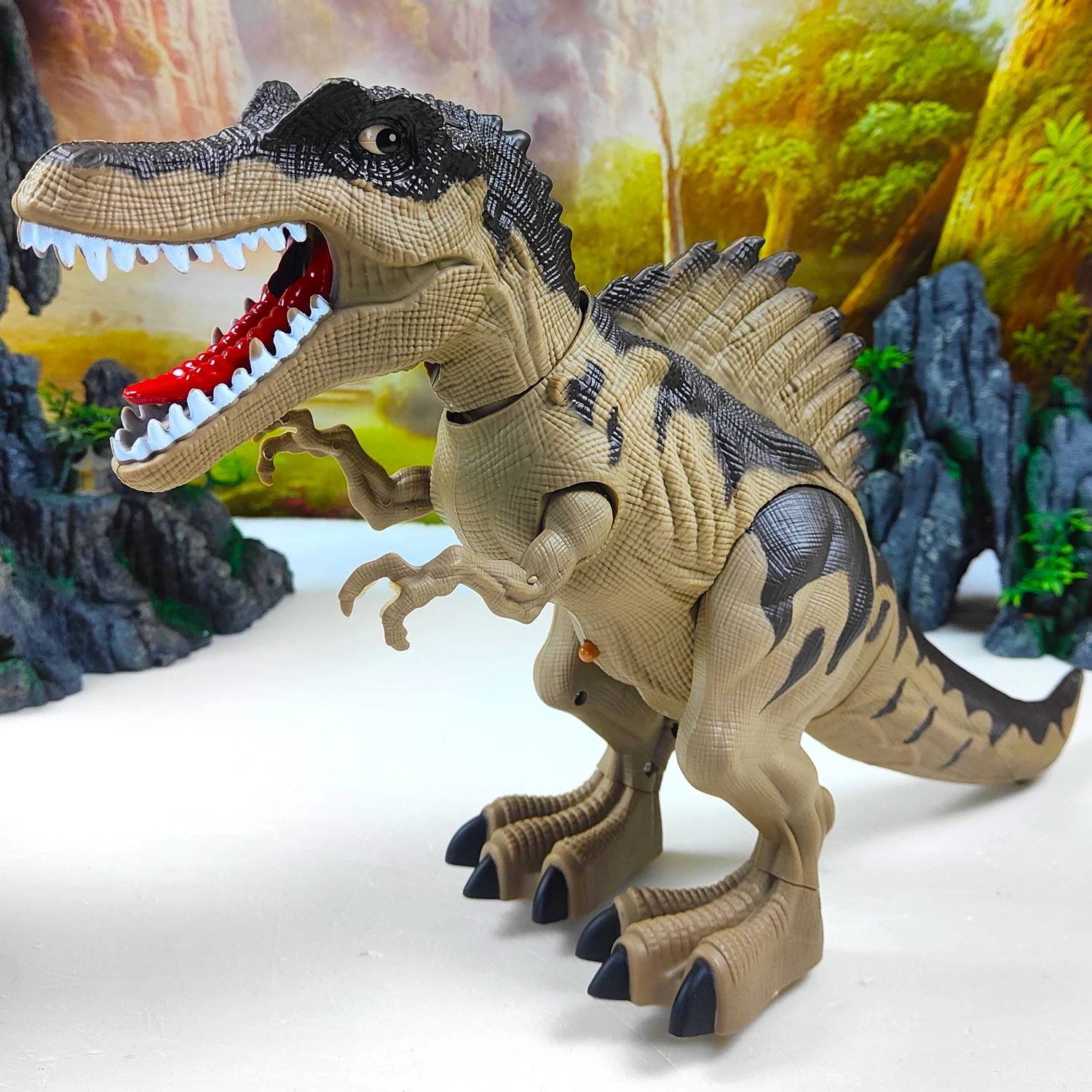 Brinquedo robô dinossauro andando elétrico com luzes led e sons função de pulverização modelo mecânico para crianças presentes aniversário