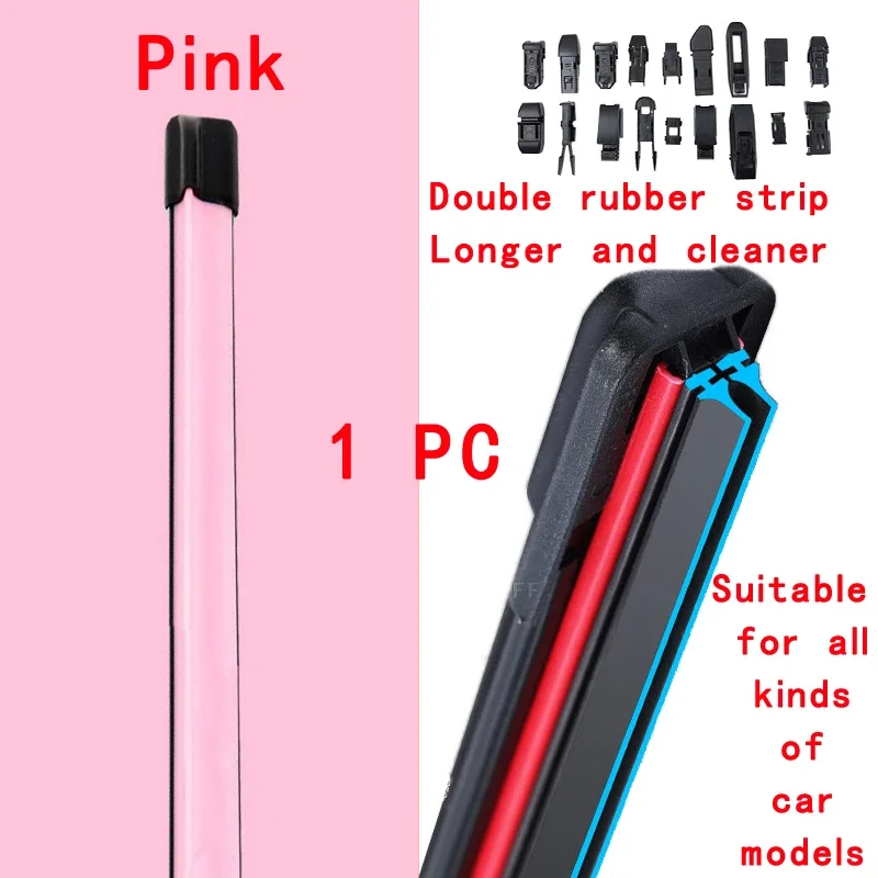 

Pink Car Windshield Wiper Blades Universal Soft Double Layer Rubber Frameless Bracketless Wipers 14" 16" 19" 20" 21" 22" 24"26"