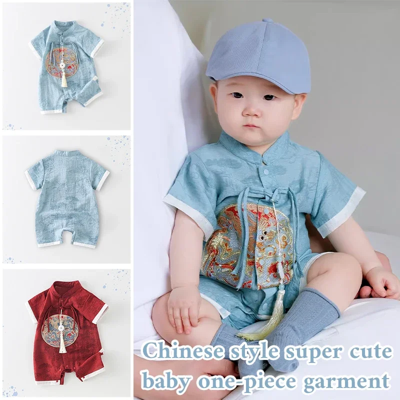 Babykleding Chinese stijl Onesie Rode Tang Pak Zomertraditioneel Chinees Nieuwjaar Hanfu Kinder Cheongsam