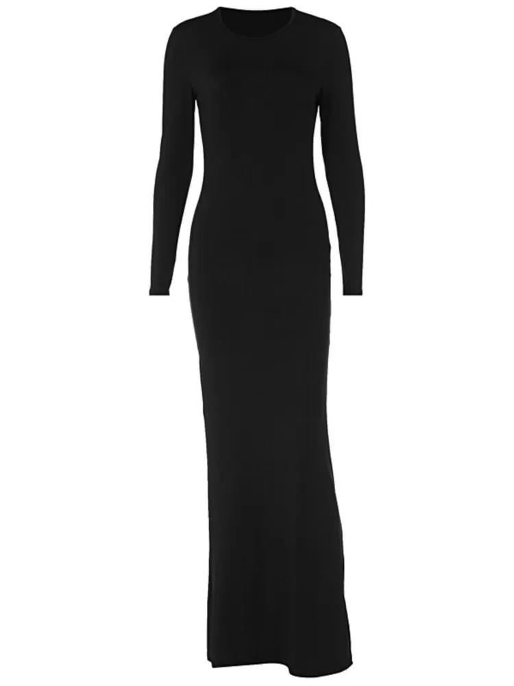 Trend Solid Color Slim Long Dresses Women Spring Autumn New Long Sleeve O Neck Package Hip Bodycon Dress Vestido Lady Streetwear — zdjęcie 6