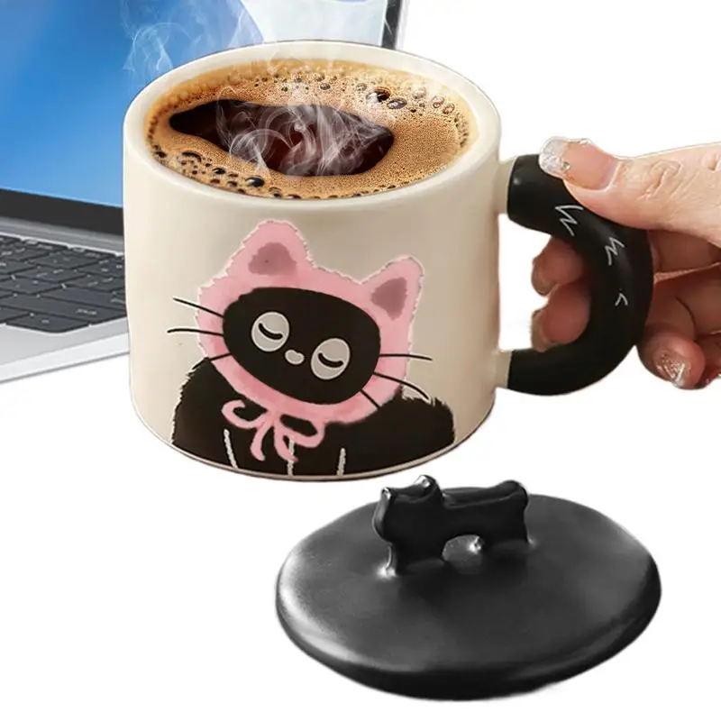 Ceramic Cat Coffee Mug Cute Cat Coffee Mug With Lid Cartoon Cat Design Engagement Coffee Mugs For Coffee Milk Tea And Hot Drinks