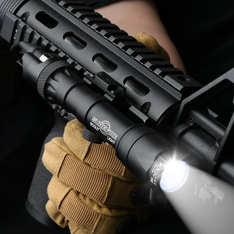 

Тактический фонарь M300 M600 SF Scout Light из алюминиевого сплава с двойным выключателем на хвостовике, для страйкбола и охоты, совместим с 20-мм планкой