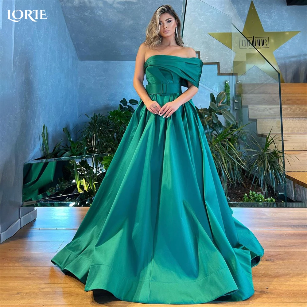 

LORIE Solid Green Evening Dresses Pleated One Shoulder A-Line Belt Formal Prom Dress Africa Arabia Celebrity Bride Party Gowns