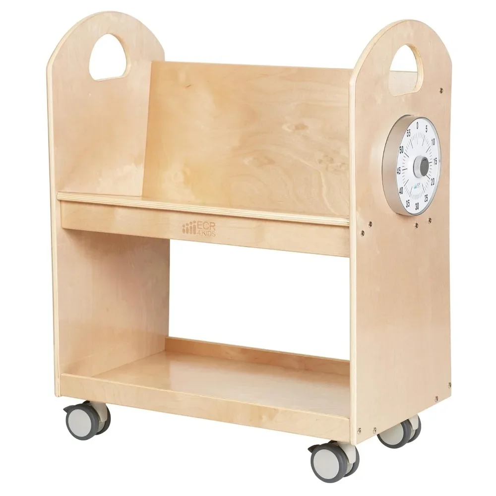 

Mobile Book Cart with Countdown Timer, Classroom Bookshelf, Natural