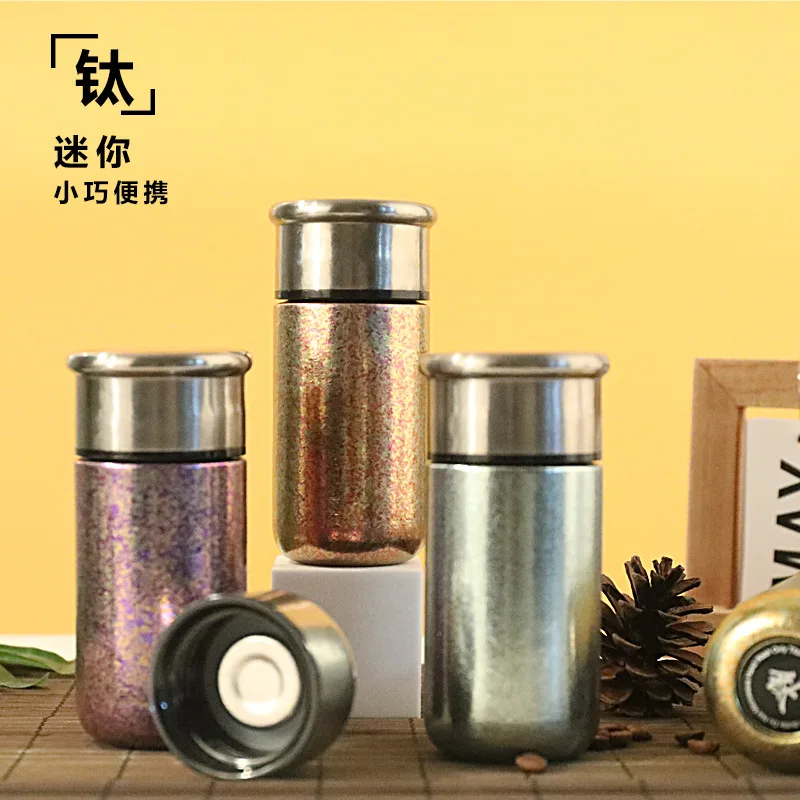 Mini taza termo con forma de Nido de Pájaro para mujer de 150ml, titanio puro de doble capa, antibacteriano, conservante, botella de agua de bolsillo portátil