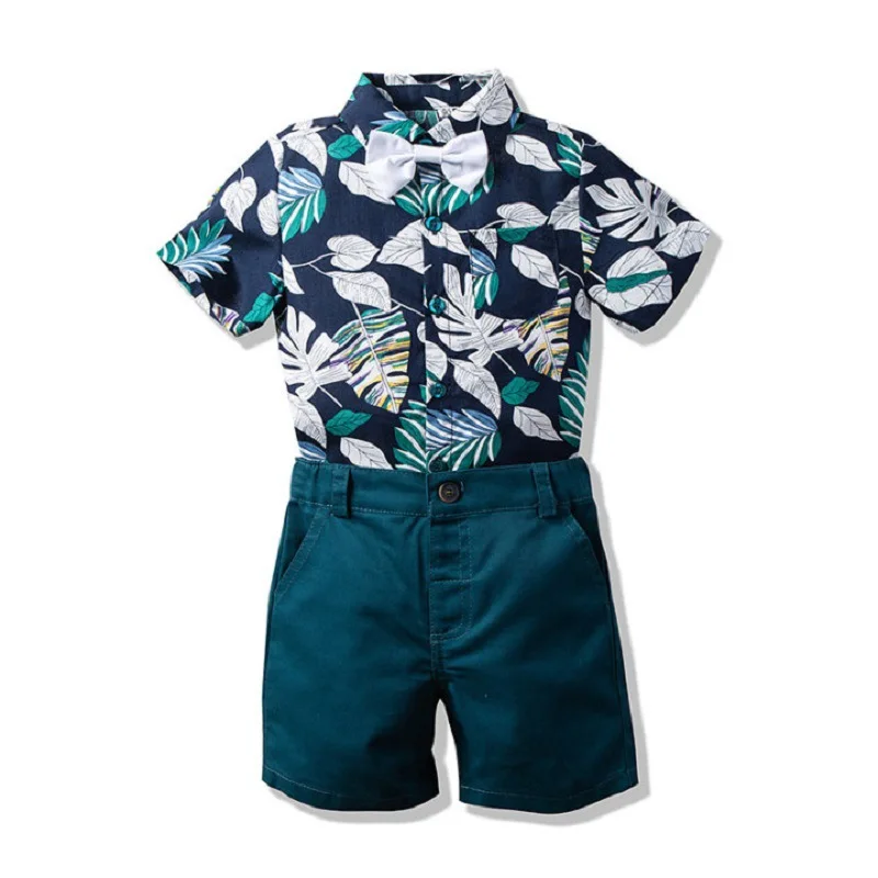 Jongens Set 1-6 Verjaardag Bruiloft Kleuter Jongens Kleding Zomer Nieuwe Jongens Set Gebloemd Shirt Korte Mouwen Short Party Set