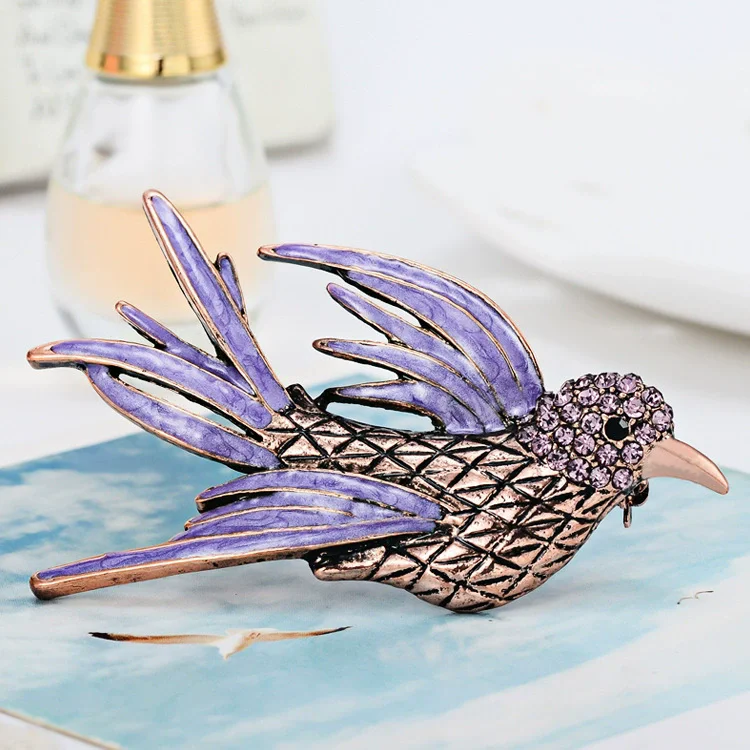 Fashion Creative Red Copper Purple Oil Dripping Bird Brooch Clothing Matching Brooch Pin Jewelry Women