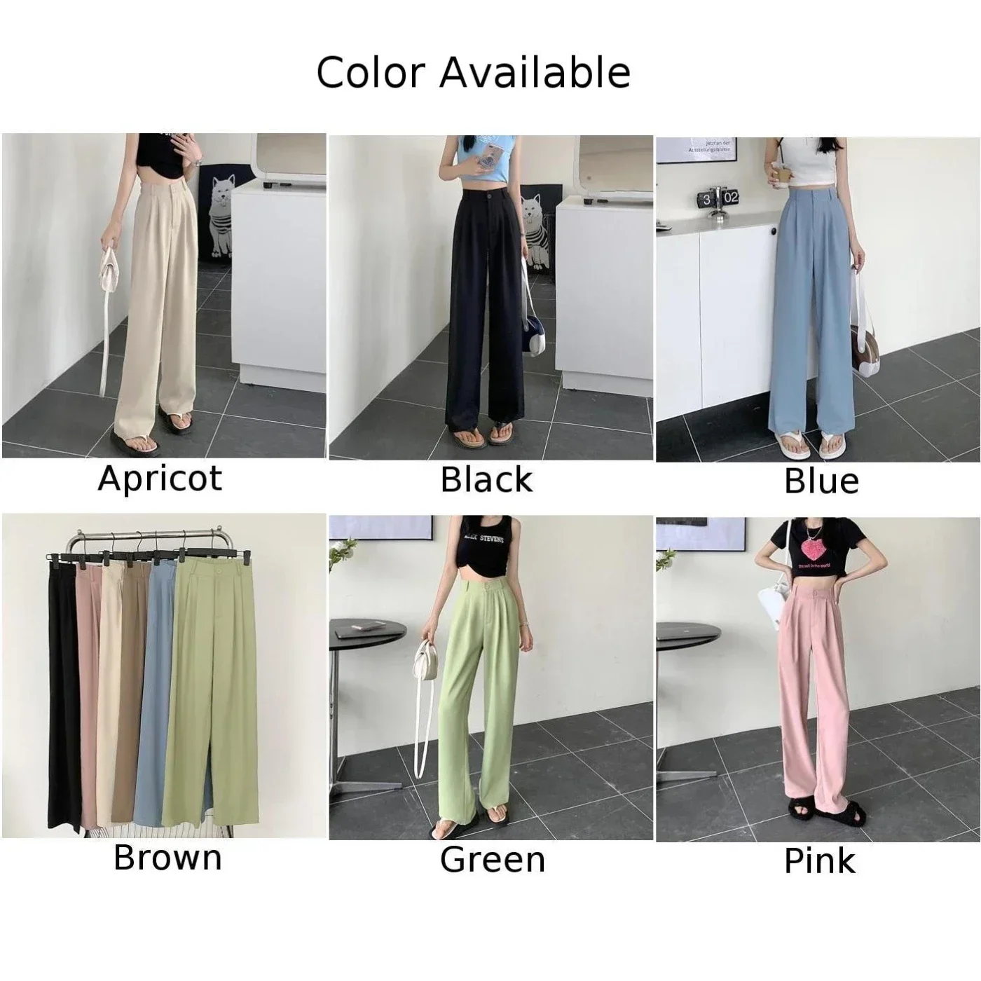 Mn-Pantalon en polyester taille haute pour femme, sans élasticité, coupe droite, couleur unie, tendance, nouvelle collection été