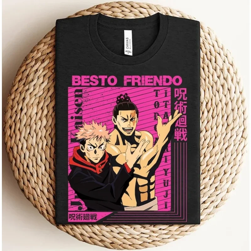 2025 футболки Besto Friendo Black Flash JJK Jujutsu Kaisen Забавная футболка с аниме T Toji Itadori