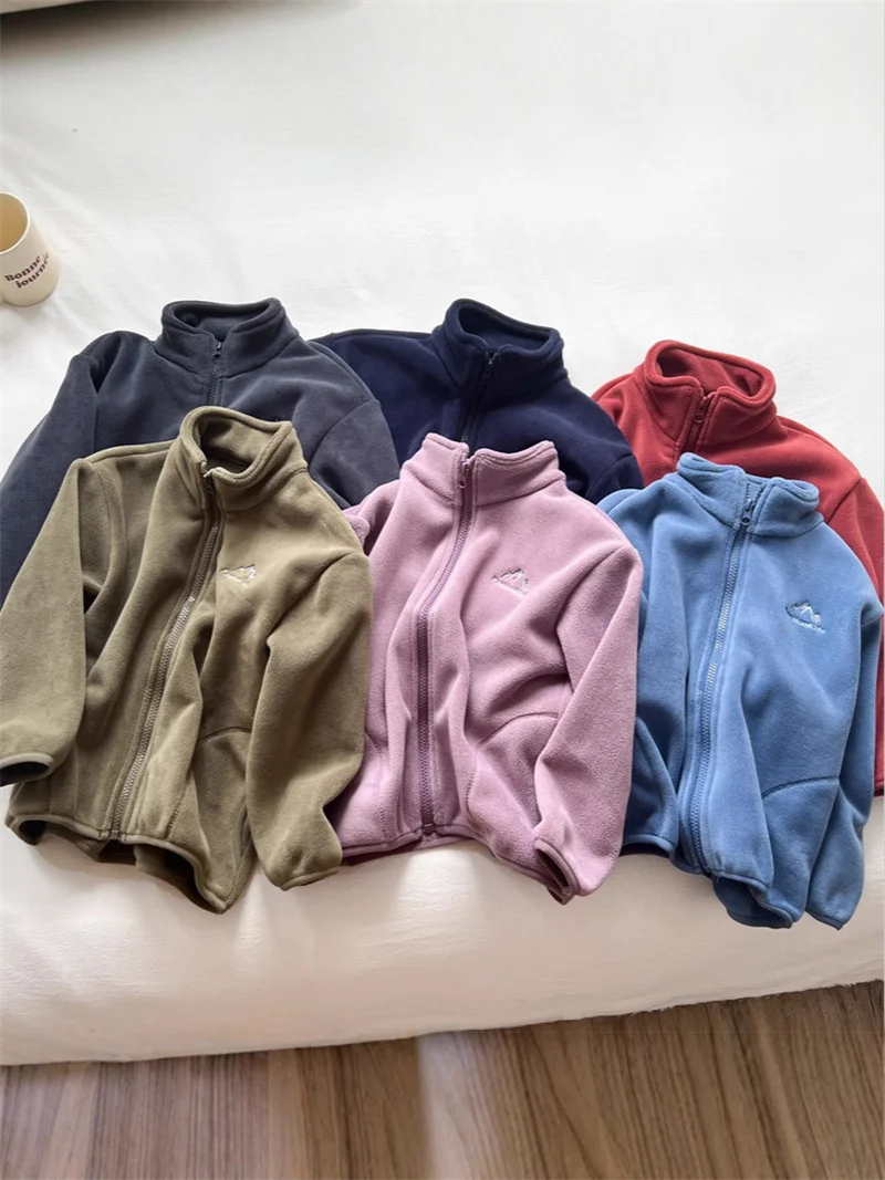 Kids Fleece Liner Coats Spring Autumn Boys Girls Loose Full Sleeve Zipper Jackets Teen Warm Cardigan Outerwear Children Clothes