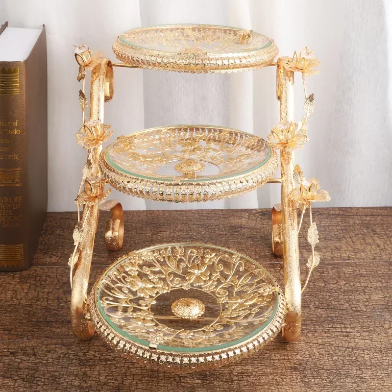 

-Three Story Round Fruit Tray European Classical Fruit Tray Living Room Tea Table Fruit Hotel KTV Snack