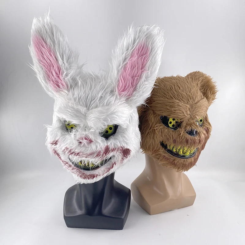 Hot Sales Halloween Scary Long Ears Bloody Rabbit Black Brown  Bear Disguise Mask Cosplay  Bunny Halloween  Party Mask