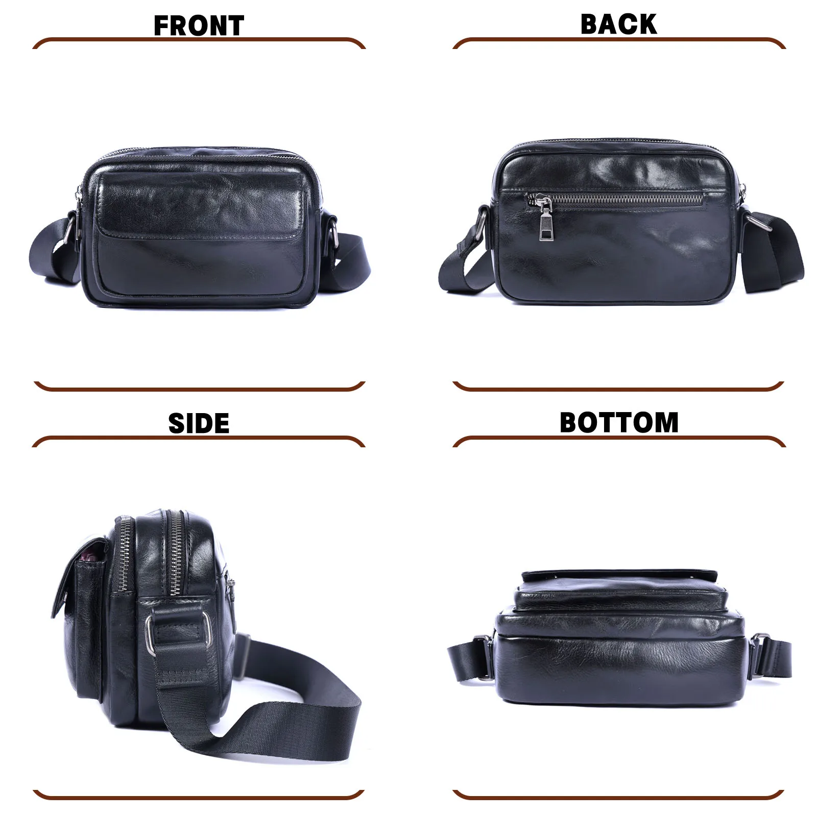 Echte Leder-Brusttasche für Herren, Casual-Umhängetasche aus Rindsleder, Modische Handyhülle, Pflanzlich gegerbtes, gerafftes Leder – Detail 8