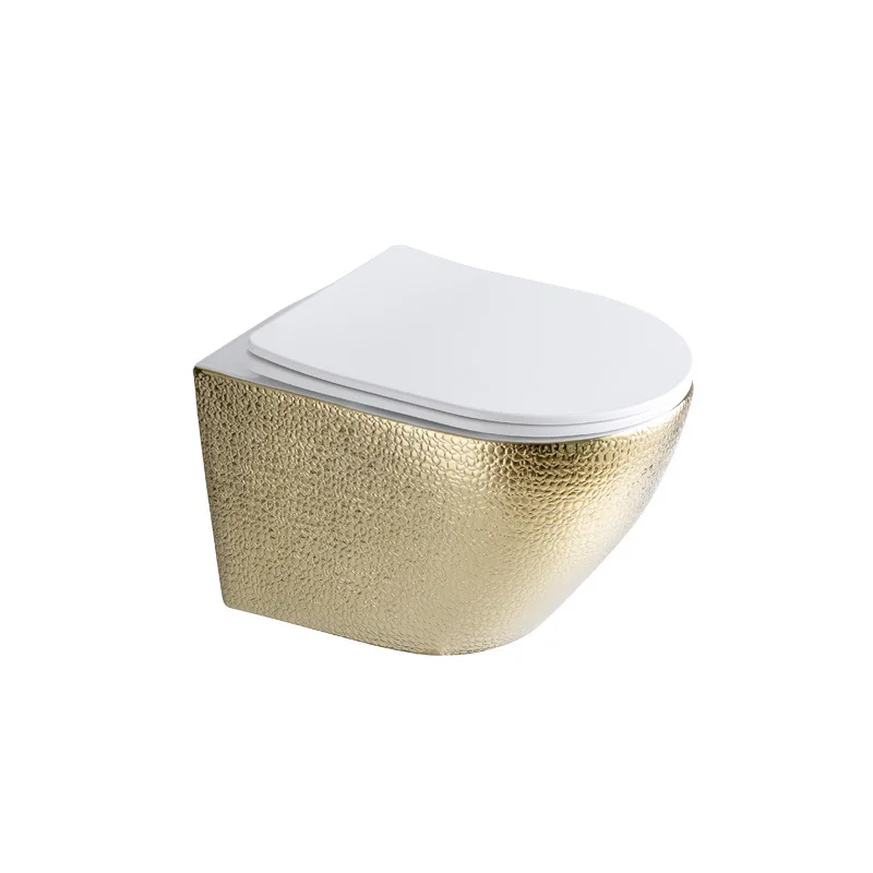 مرحاض مثبت على الحائط باللون الأسود غير اللامع، مرحاض مثبت على الحائط معلق باللون الأبيض، مرحاض معلق على الحائط باللون الذهبي #5