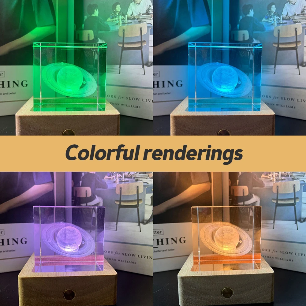 Wooden LED Light LED Colorful Wood Lamp Base Dispaly Base Crystal Glass Resin Art Ornament Wooden Night Lamp Base DIY Home Decor