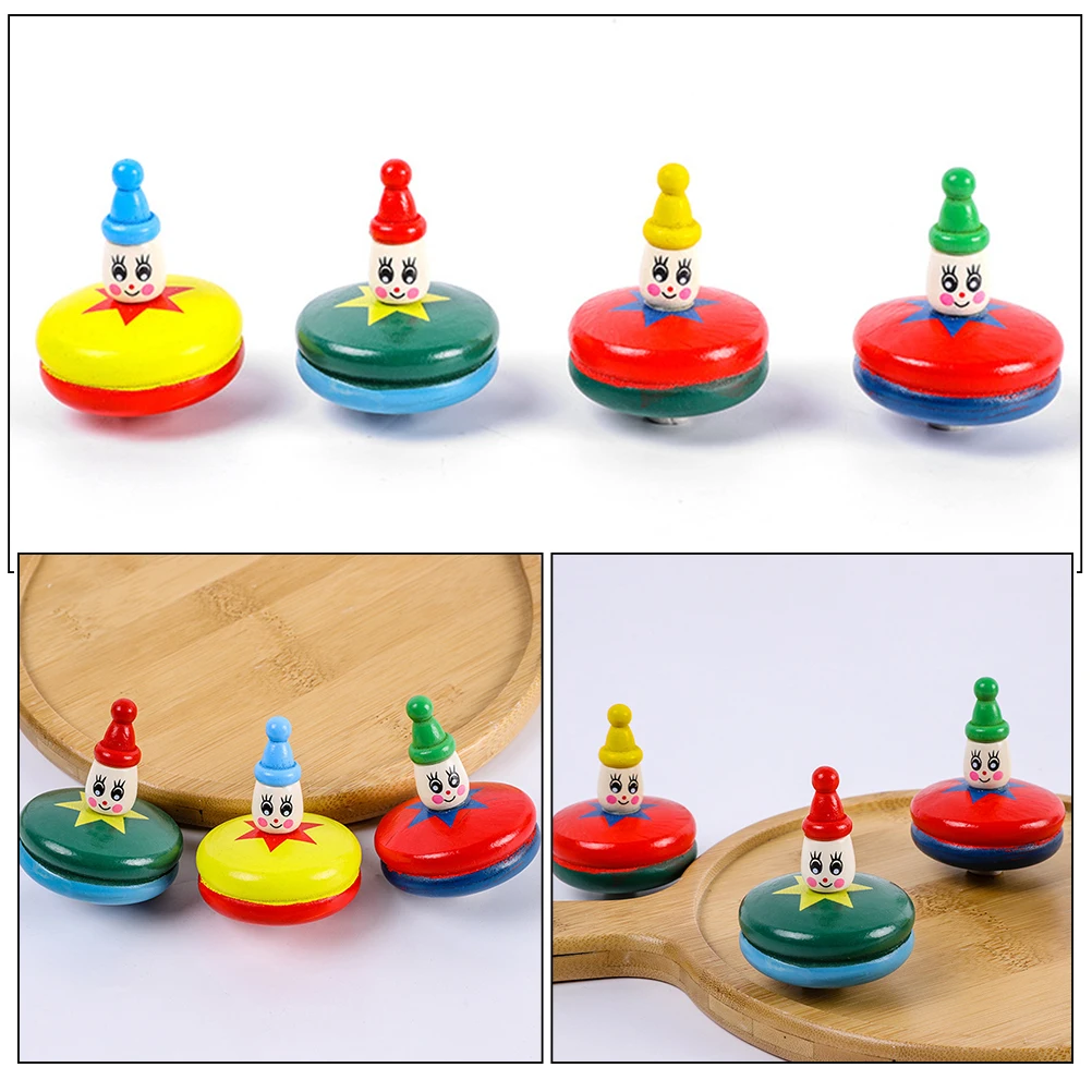 

4pcs Wooden Spinning Tops Bright Color Safe Hand Rotation Fun Cartoon Gyroscopes Toy Kids Parties Birthdays Wooden Toys