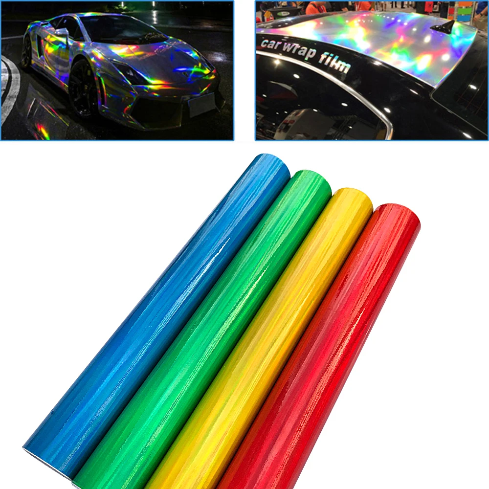 Holographic Laser Chrome Vinyl Wrap 50*200cm Car Sticker and Decal Vehicle Interior DIY Protective Body Film Auto Accessories