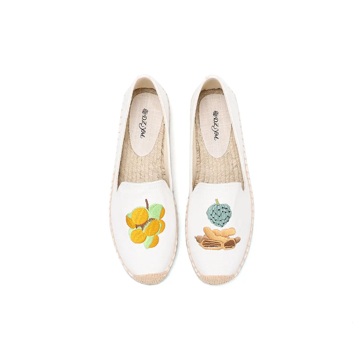 Summer fashion ladies all-match casual white shoes fruit pattern embroidered slip-on canvas shoes zapatos mujer espadrilles